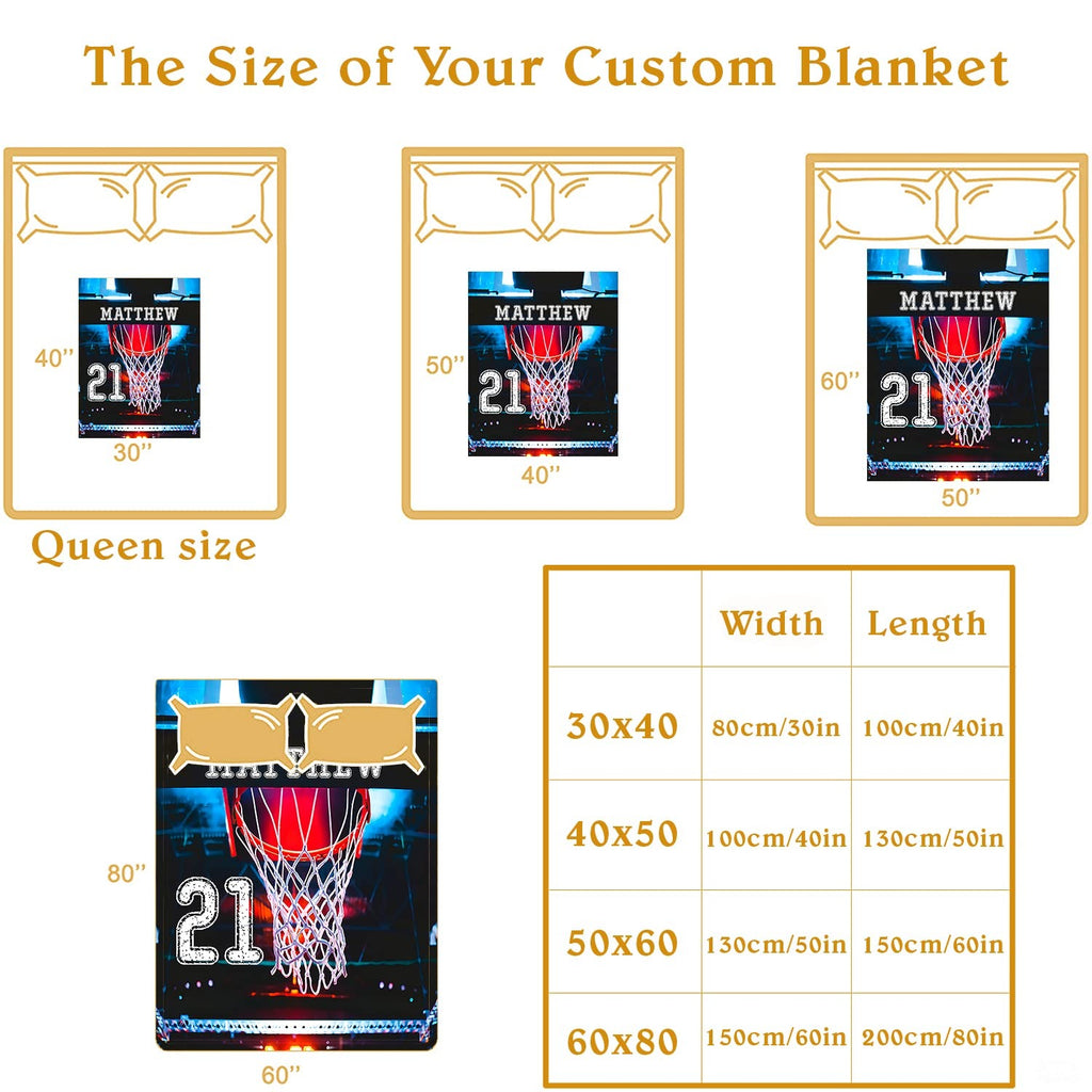 Personalized Basketball Hoop with Net Close Up Blanket with Name and Number