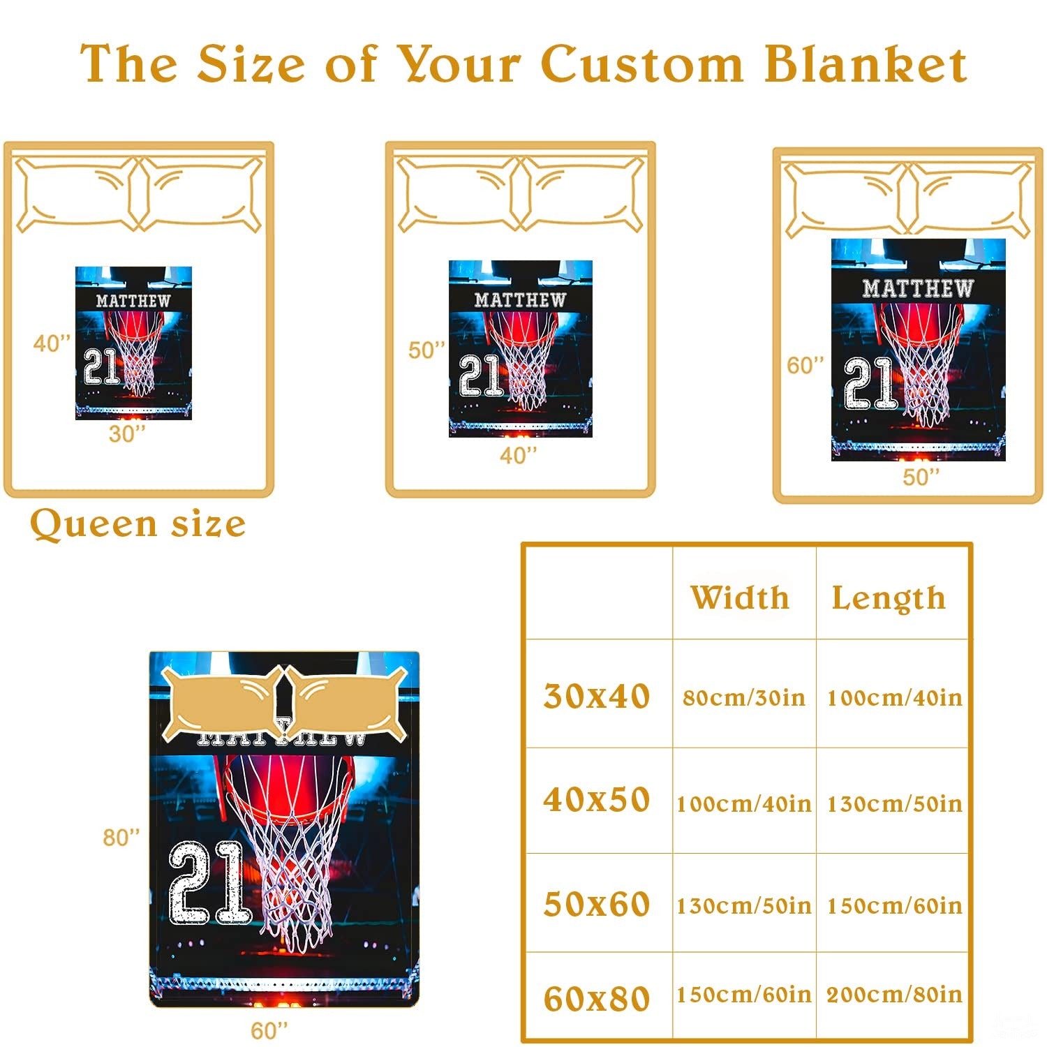 Personalized Basketball Hoop with Net Close Up Blanket with Name and Number