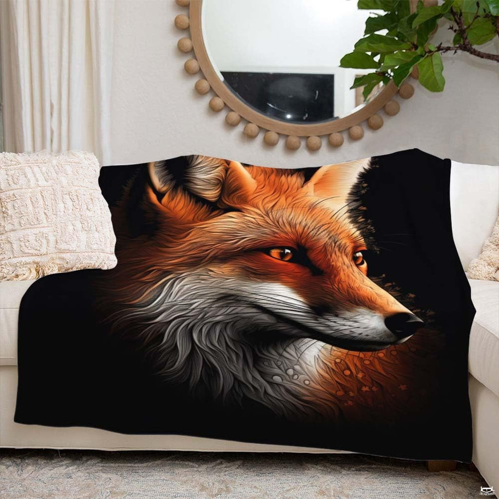 Dramatic overhead shot of wild red fox bedding displaying vibrant golden amber wildlife motif.