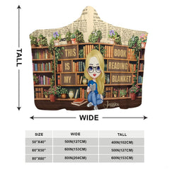 Reader girl library bookshelf illustration blanket flat unfolded view