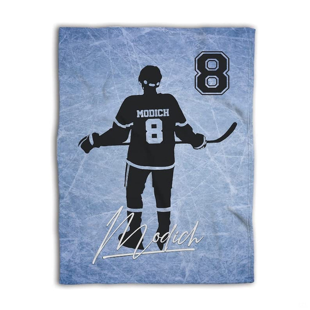 Ice rink texture background graphic with skater silhouette and script signature detail