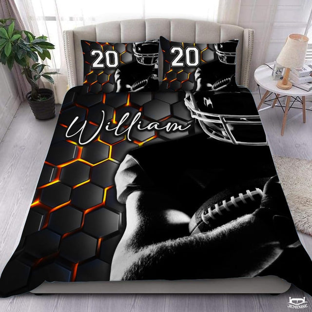 Custom Football Player Holding Ball Close Up Comforter