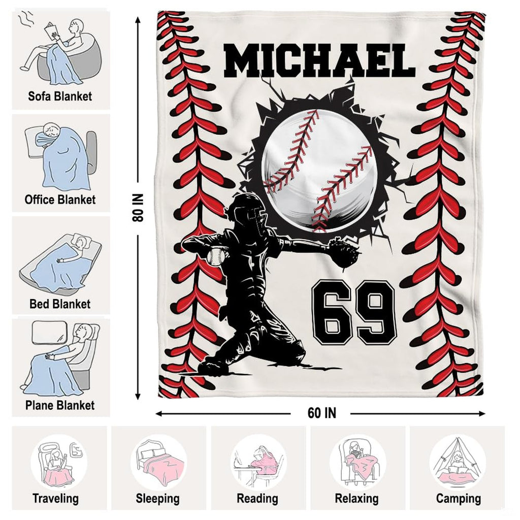 Detailed baseball graphic showing cracked ball styling and bold jersey numbering on bedding.