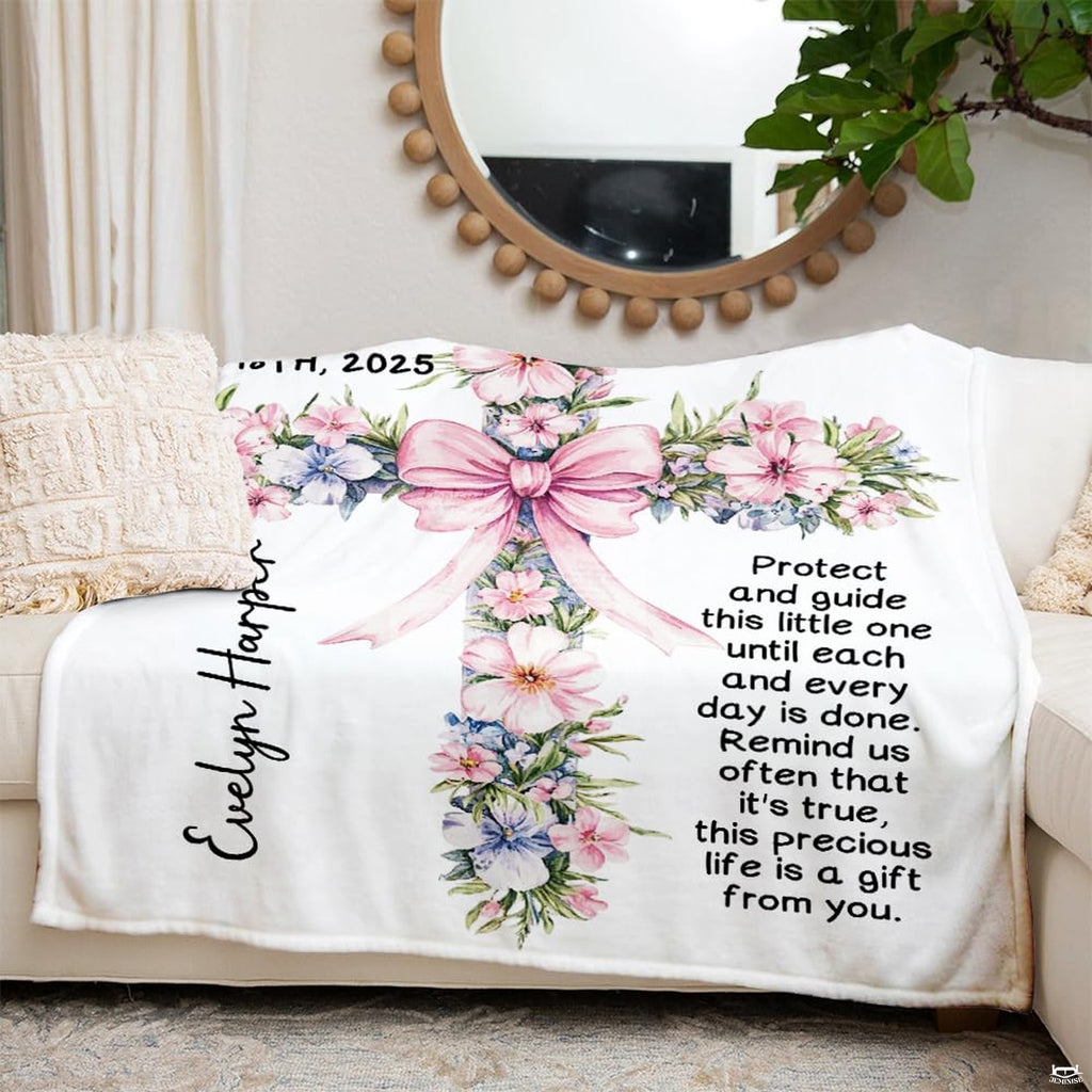 Faith-inspired bedroom design showcasing decorative floral cross motifs