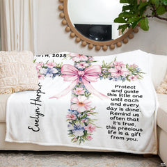 Faith-inspired bedroom design showcasing decorative floral cross motifs