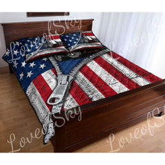 Matching pillowcase detail for sprint car bedding set showing coordinating American flag and race car print