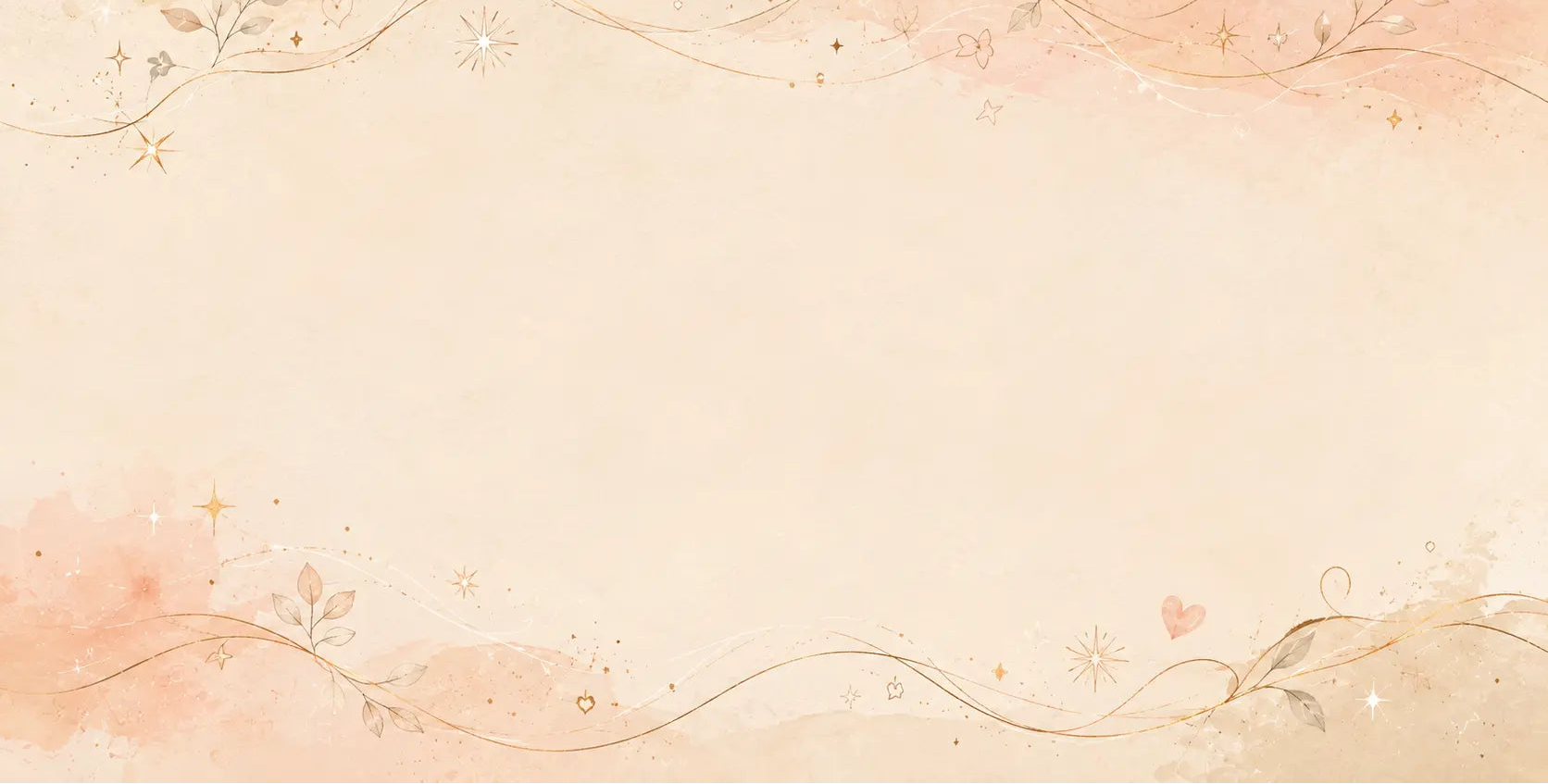 A decorative beige and peach watercolor-style background with elegant gold floral vines, stars, and subtle sparkles framing the top and bottom edges.