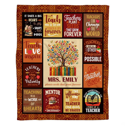 Teacher appreciation collage featuring Tree of Knowledge, book spines, and quote panels, view 1.