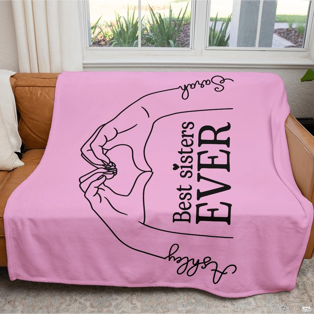 Best sisters ever heart hands line art blanket showing sisterhood design view 6