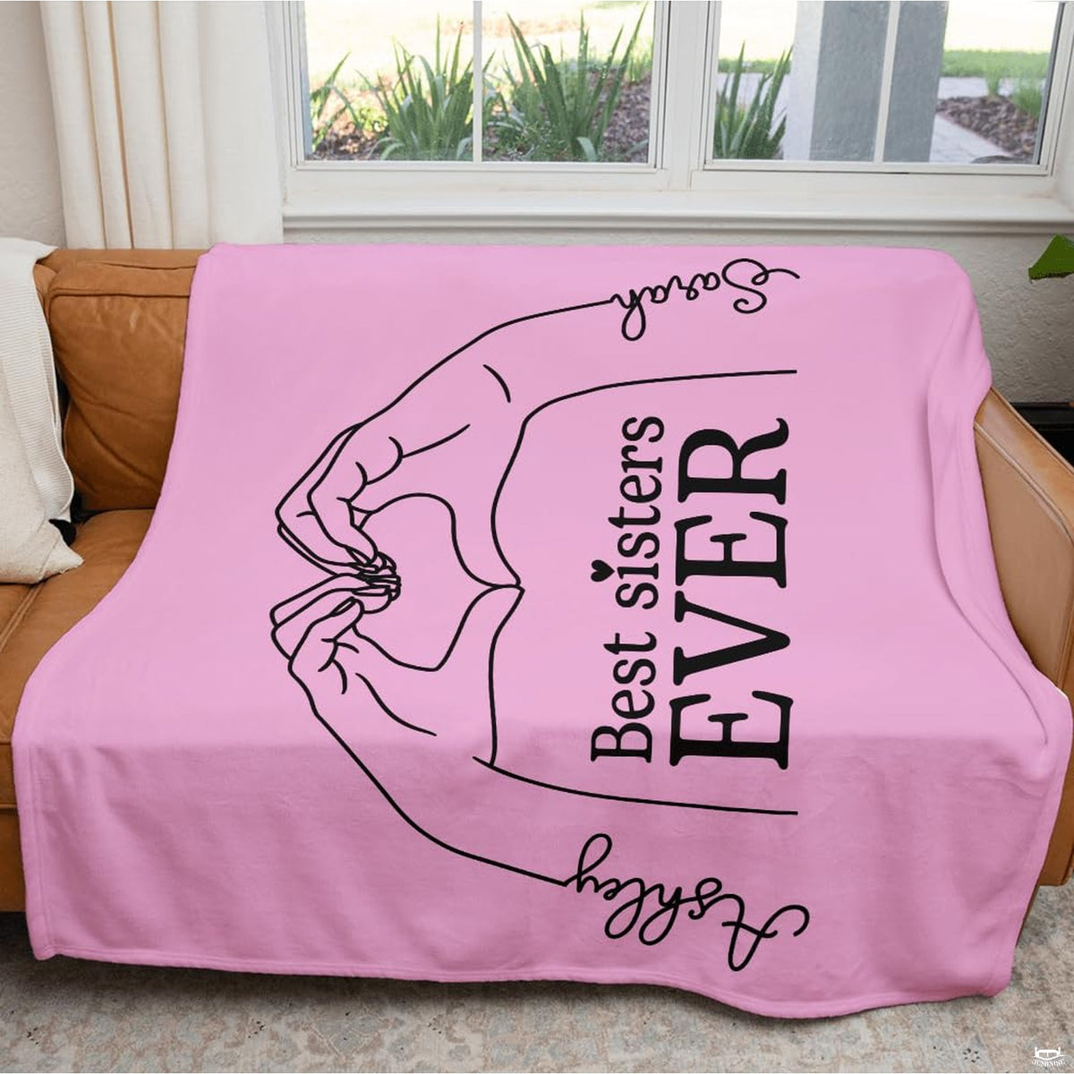 Best sisters ever heart hands line art blanket showing sisterhood design view 6