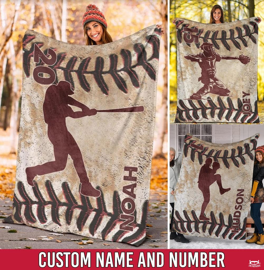 Custom Name Catcher Batter Baseball Baseball Throw, Baseball Blanket Gift Baseball Bedding Gift for Adult, Christmas New Years Gift for Baseball Player, Pitcher Gift (Baseball Design 21)