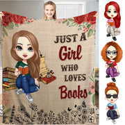 Personalized Brown Hair Girl Reading with Wildflowers Throw Blanket