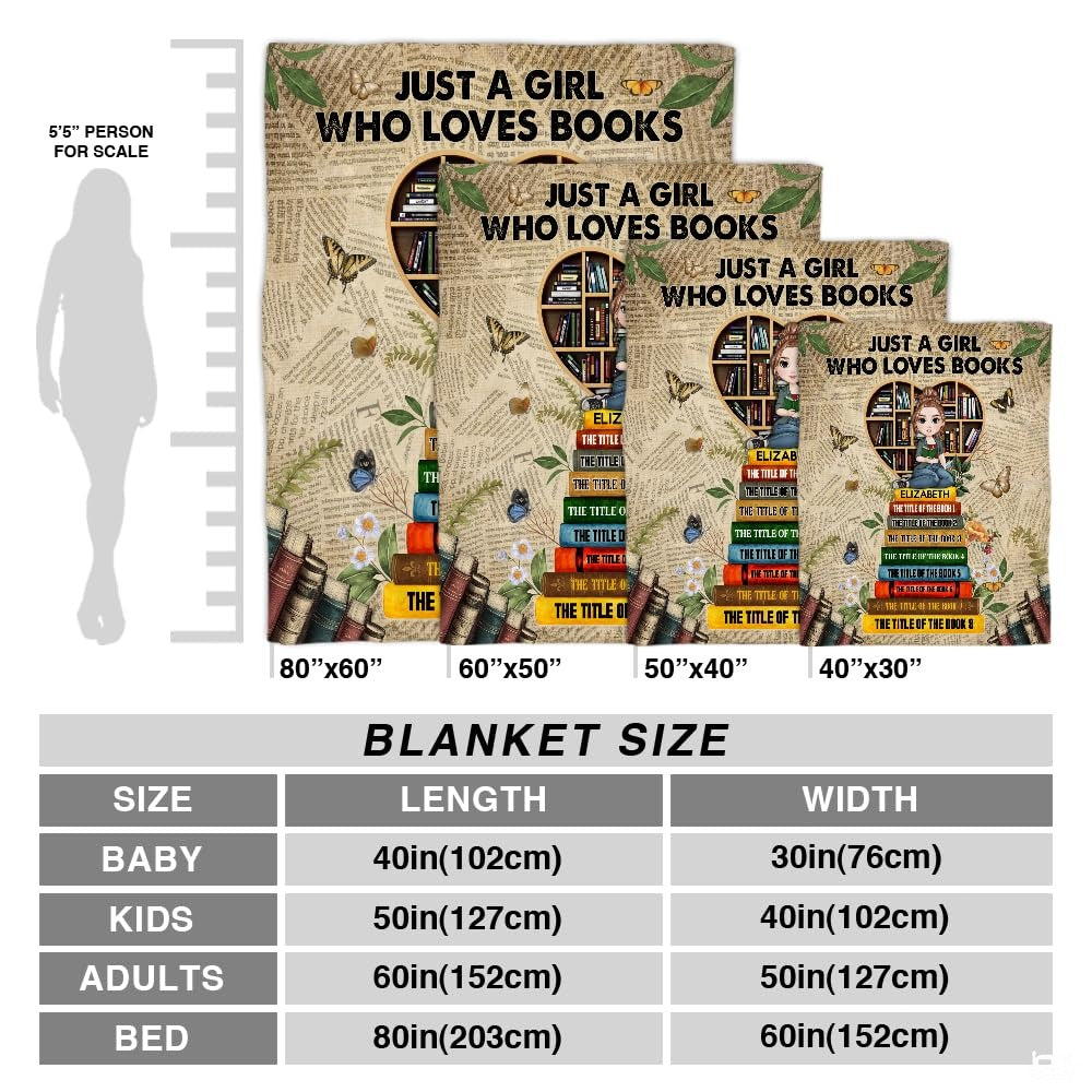 Personalized Reading Girl on Heart Bookshelf Throw Blanket - Book