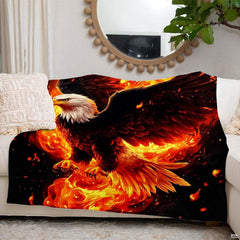 Fiery phoenix bald eagle inferno throw blanket view 6 highlighting fire wings and embers