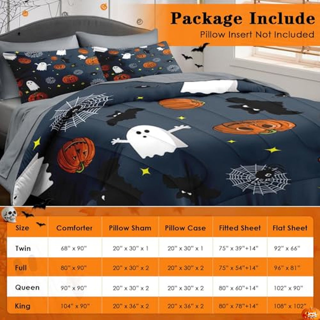 Pamnest Twin Halloween Comforter Set with Sheets, 5 Pieces Funny Bedding