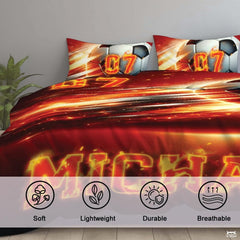 Custom Flaming Soccer Ball with Name Comforter Set, Machine Washable