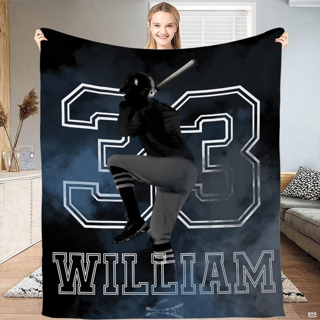Athletic batter silhouette artwork and jersey outline design on sports theme bed sheets display.