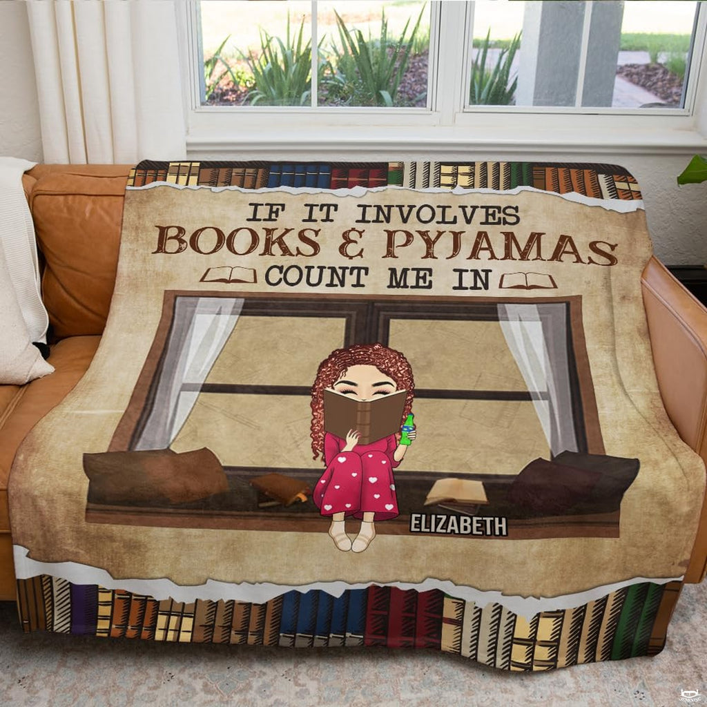 Dimension guide and home placement diagram displaying the reader girl throw blanket.
