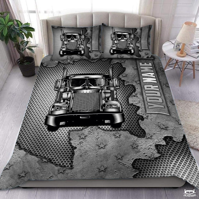 Custom Trucking Semi Truck on Metallic Mesh Background Comforter