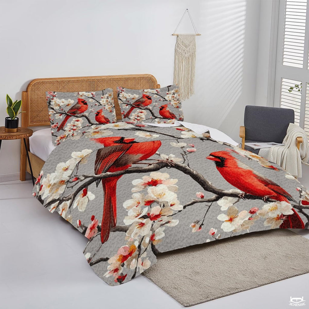 Custom Cardinals on Flowering Branches Quilt with Name
