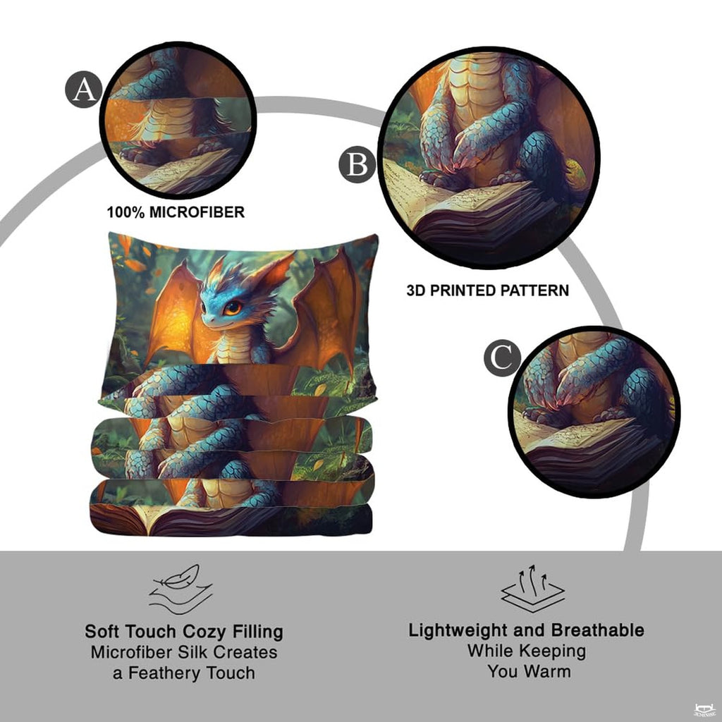 Dragon bedding feature infographic with artwork details