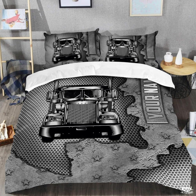 Custom Trucking Semi Truck on Metallic Mesh Background Comforter