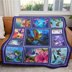 Gallery collage of colorful hummingbirds and blooming flowers, view 5.