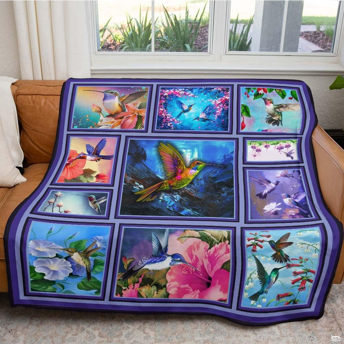 Gallery collage of colorful hummingbirds and blooming flowers, view 5.