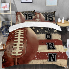 Custom Football Close Up on American Flag Comforter