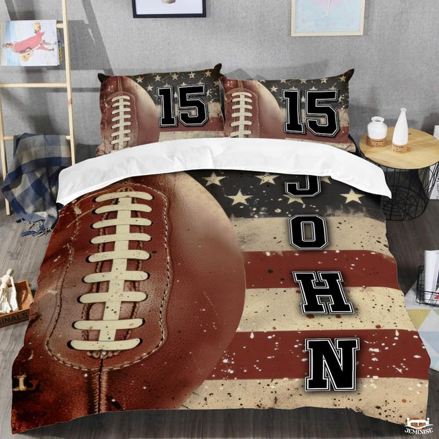 Custom Football Close Up on American Flag Comforter