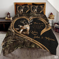 Personalized Deer Couple Inside Heart Frame Comforter with Buck