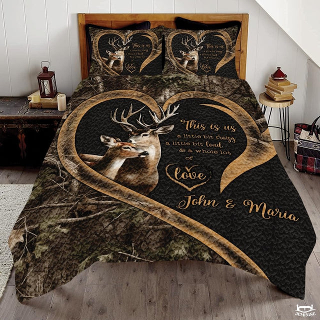 Personalized Deer Couple Inside Heart Frame Comforter with Buck