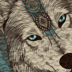 Custom Native American Inspired Wolf Head Inside Circular Frame Comforter