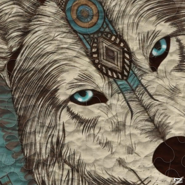 Custom Native American Inspired Wolf Head Inside Circular Frame Comforter