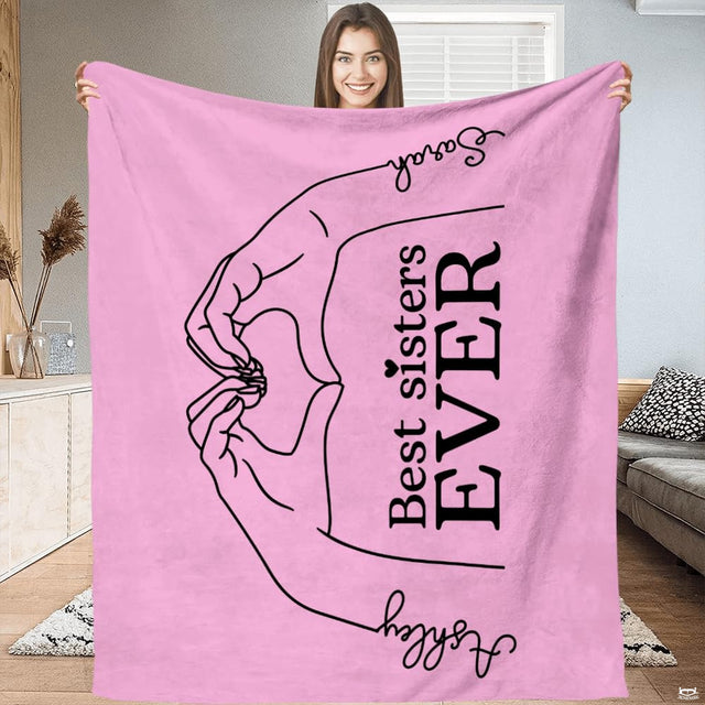 Best sisters ever heart hands line art blanket showing sisterhood design view 2