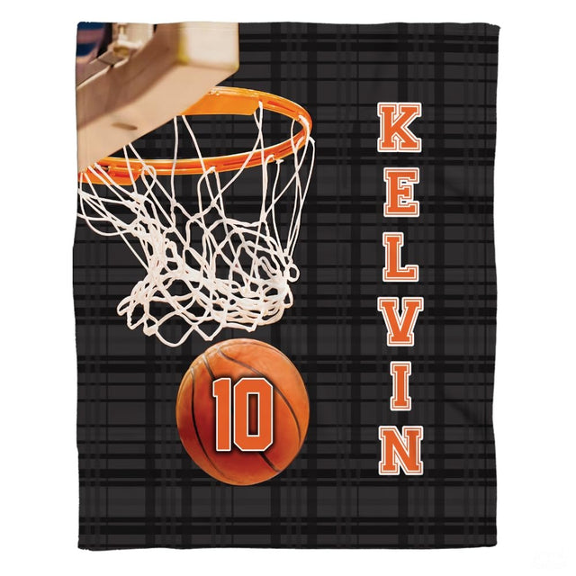 Personalized Basketball Ball Below Net Blanket with Name and Number