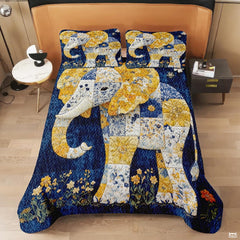 Elephant Quilt Set, Animal Patchwork Printed Quilt Bedset, Patchwork Style Quilts Twin Full Queen Size Elephant Pattern Blanket Bedspread, Elephants Bed Set Bedding Gift