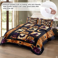 Personalized Gothic Halloween Patchwork Quilt Set, Machine Washable