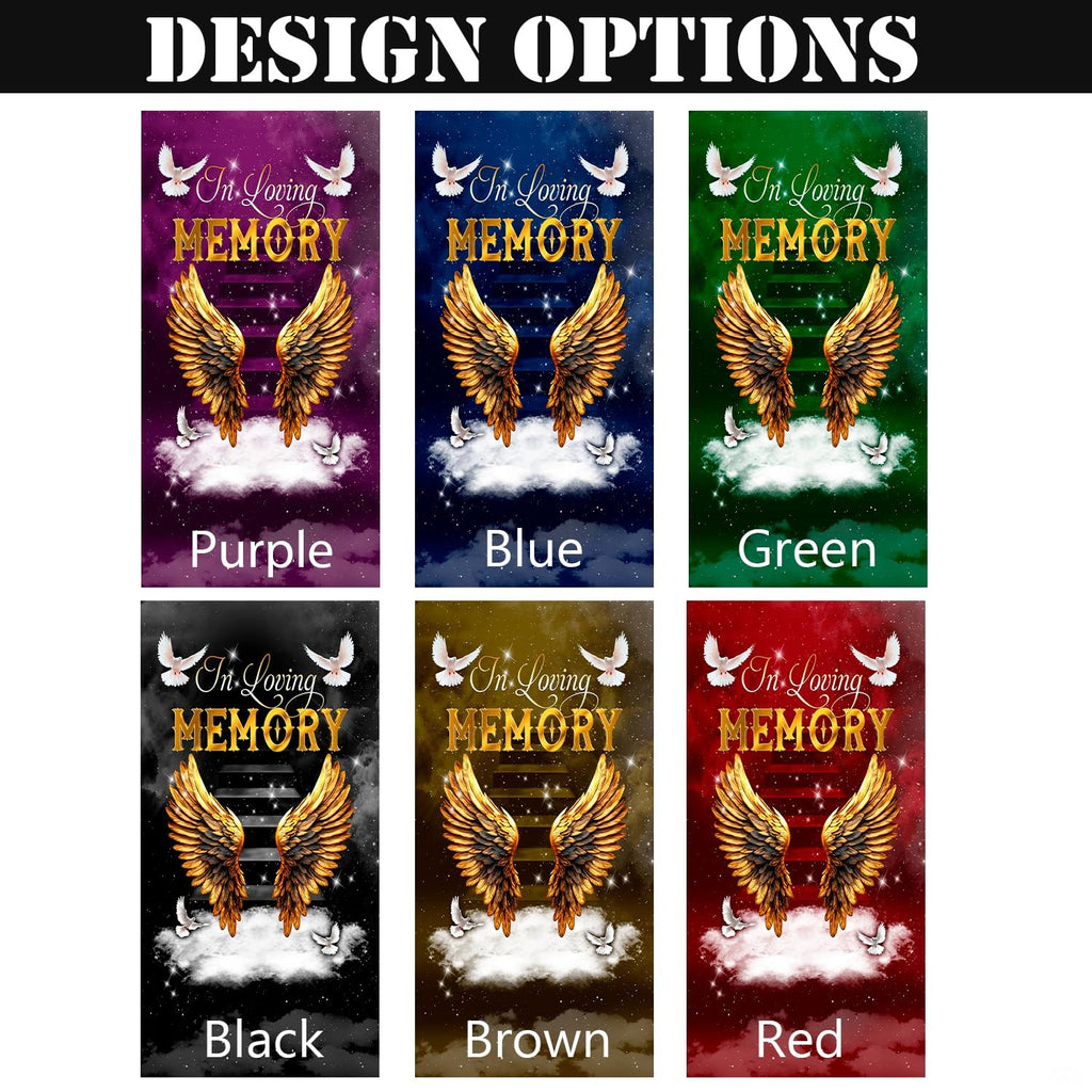 Six-panel chart showcasing celestial dove and wing compositions across purple, blue, green, black, gold, and red.