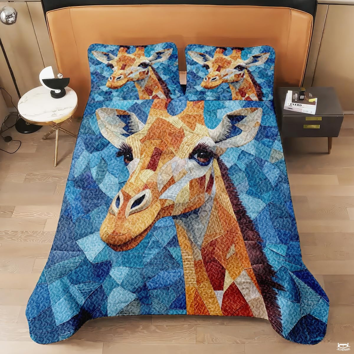 Giraffe Patchwork Style Printed Quilt, Animal Patchwork Bedding - Farmhouse Quilt Set, Premium Pattern Printed Quilts Giraffe Bedspread, Giraffe Bedding Set