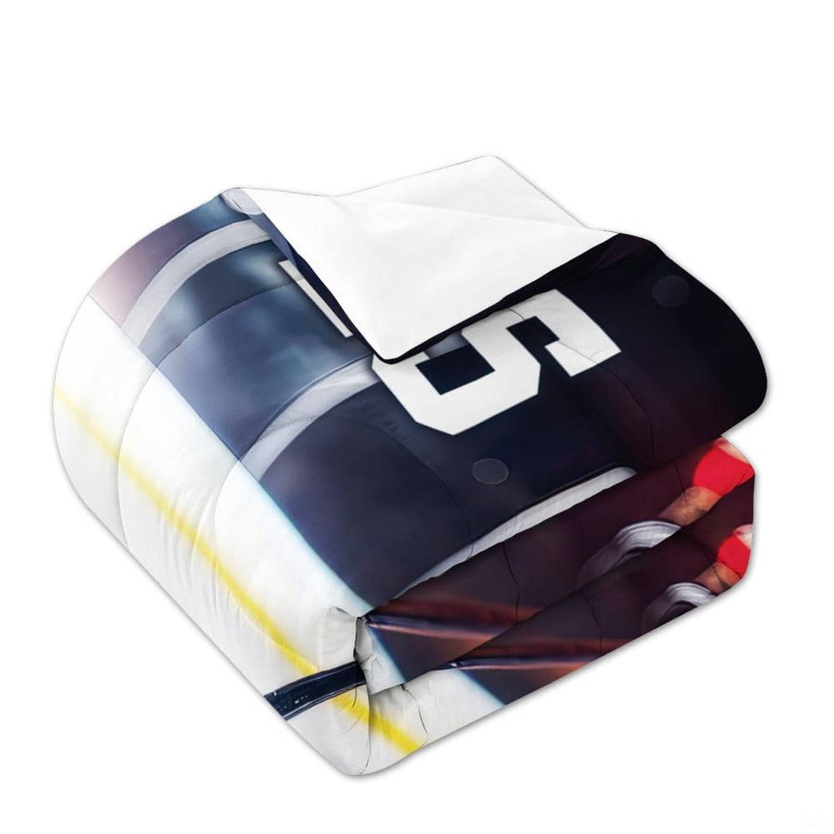 Matching pillowcase detail for hockey bedding set showing coordinating sticks, pucks, and goalie helmet art