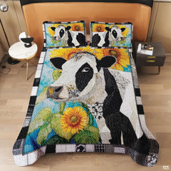 Cow with Landscape Patchwork Quilt, Animal Farmhouse Printed Quilt Set Bedding Set, Premium Patchwork Pattern Quilts Bedspread, Bedding Set with Cow Lover Gift
