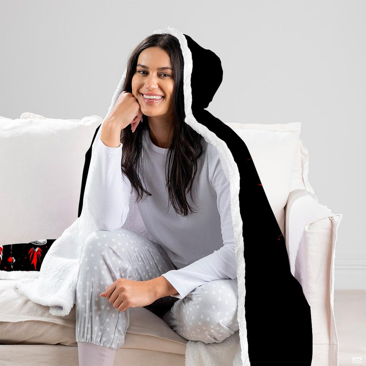 Skull headdress graphic blanket corner detail view