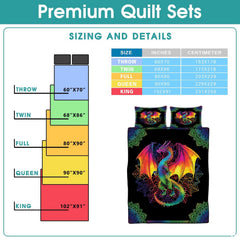Overhead perspective of colorful dragon bedding arranged neatly across a themed bedroom mattress