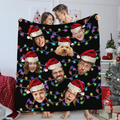 Full layout of Christmas lights and Santa hat family portrait collage
