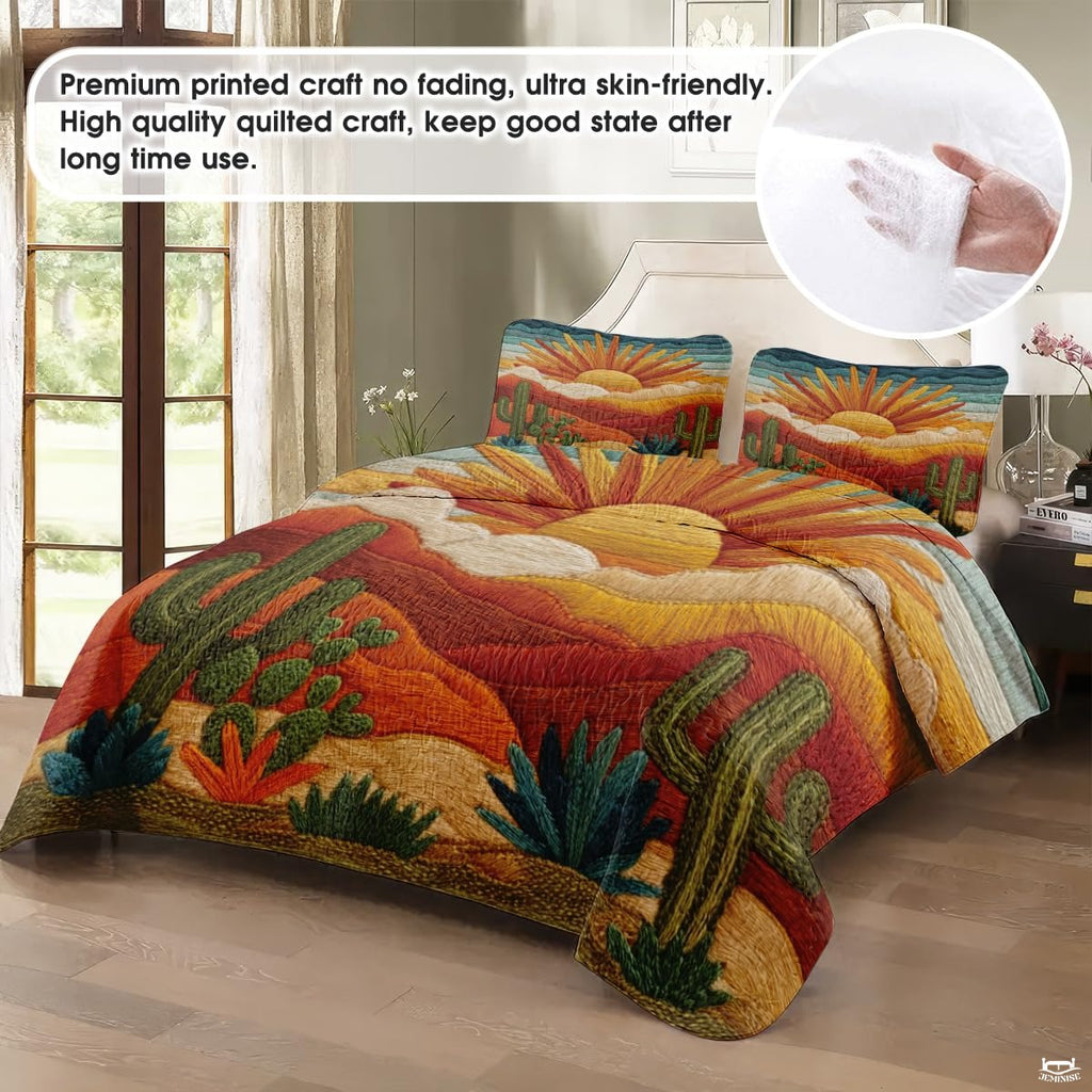 Personalized Desert Cactus Sunset Quilt Set, Machine Washable