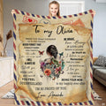 Mother daughter airmail throw blanket featuring antique parchment letter, garden flowers, and butterflies