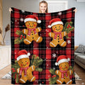 Christmas plaid bedding set featuring gingerbread men in Santa hats on buffalo check.