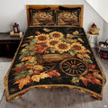 Golden amber and terracotta autumn foliage bedding set featuring maple leaves and pumpkin patchwork in rich harvest tones.
