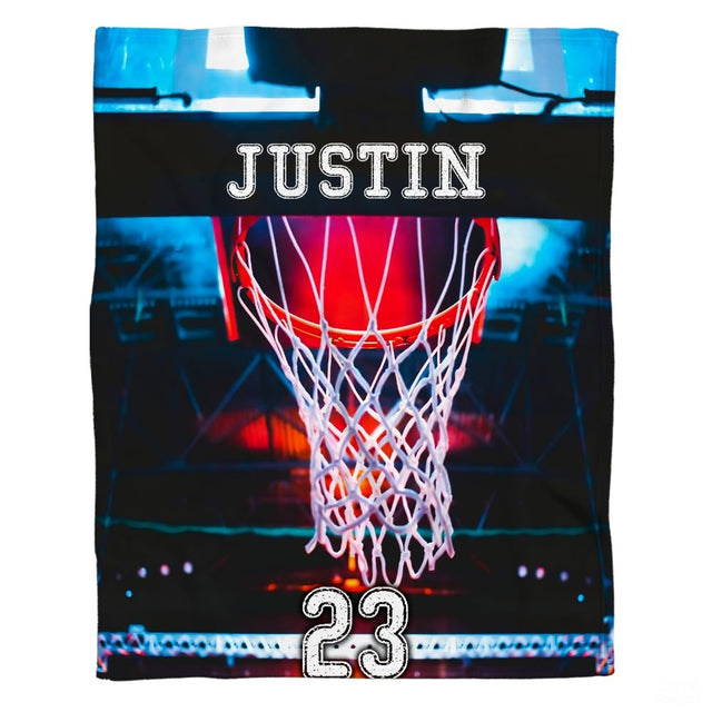 Personalized Basketball Hoop with Net Close Up Blanket with Name and Number